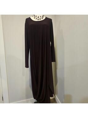 Sympli Made in Canada Long Sleeve Draped Maxi Dress Eggplant Brown Sz 12